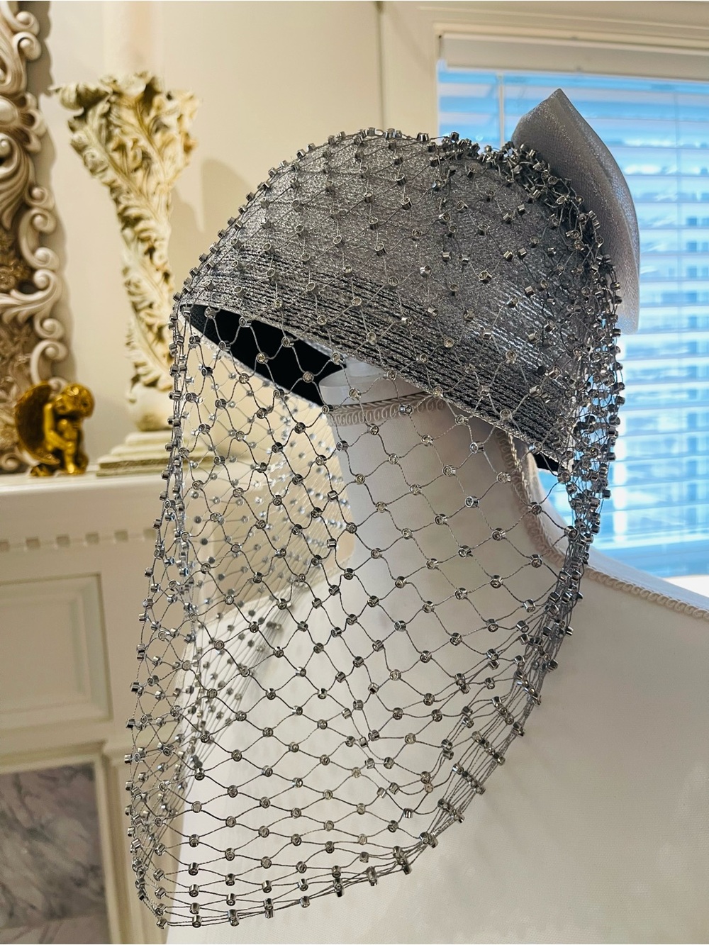Silver Beaded Veil Fascinator Hat - Picture 7 of 13